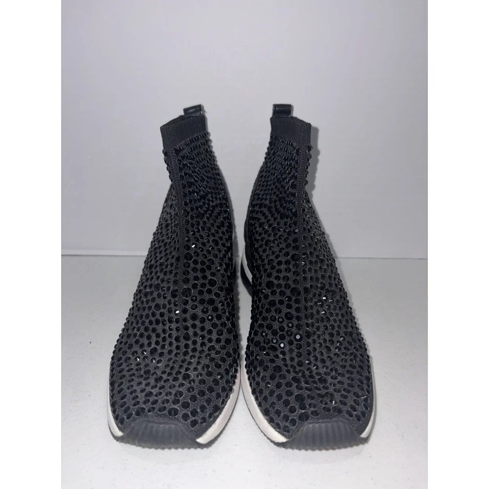 Michael Kors Skyler Crystal Sneakers Booties black hot fix stone wedge heel Sz 7
